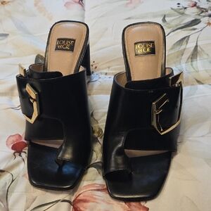 Louise et Cie Black Mules with Gold Accent